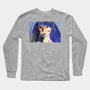 Little Girl Blue Original Pastel & Charcoal Drawing Long Sleeve T-Shirt